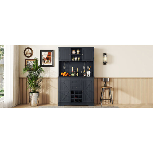 Coffee Bar Cabinet Kitchen Cabinet with Storage, Farmhouse Wine Cabinet with Drawers shelves and cabinets, Buffet Cabinet Wine & Glass Racks for Dining Room, Kitchen, Dark Blue
