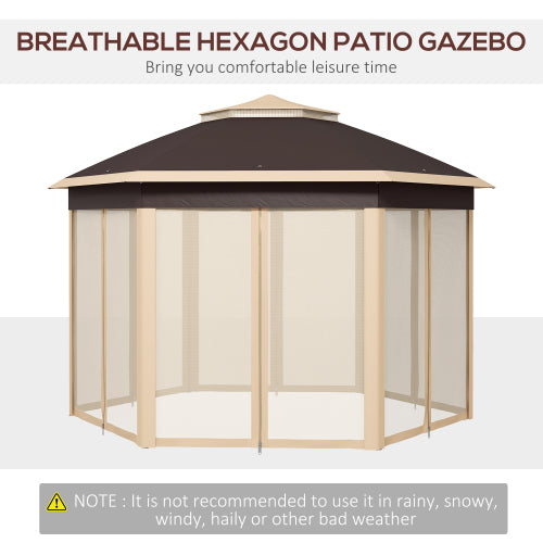 13' x 13' Pop Up Gazebo, Hexagonal Canopy Shelter with 6 Zippered Mesh Netting, Event Tent with Strong Steel Frame for Patio, Backyard, Garden, Wedding, Party, Beige