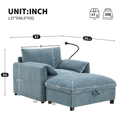 37 inch  Chenille Single Armchair, Storage Ottoman, USB-C Charger & Phone Holder