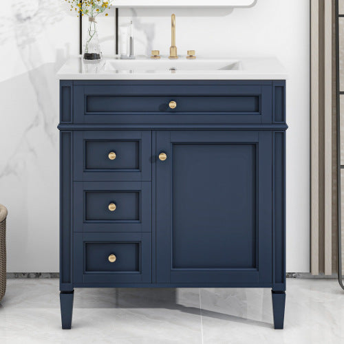 30'' Bathroom Vanity with Top Sink, Modern Bathroom Storage Cabinet with 2 Drawers and a Tip-out Drawer, Single Sink Bathroom Vanity