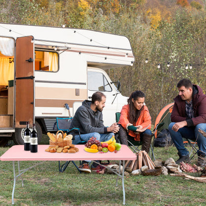 6ft Pink Folding Table, Portable Plastic Table for Camping, Picnics, Parties, High Load Bearing Foldable Table