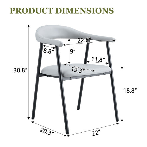 PU Leather Dining Chairs with Black Metal Legs, Set of 4, Light Gray