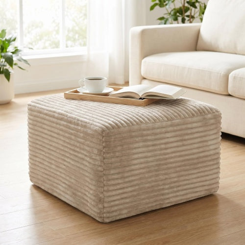 37.5 Inch Square Corduroy Upholstered Ottoman, Soft Padded Multi-Use Foot Stool for Bedroom & Living Room Decor