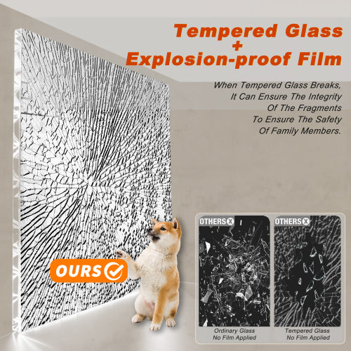 56-60" x 60" Tempered Glass with Explosion Proof Film, Aluminum Frame Double Sliding Shower Door, "1/4 (6 mm), Stainless Steel handle,Brushed Nickel