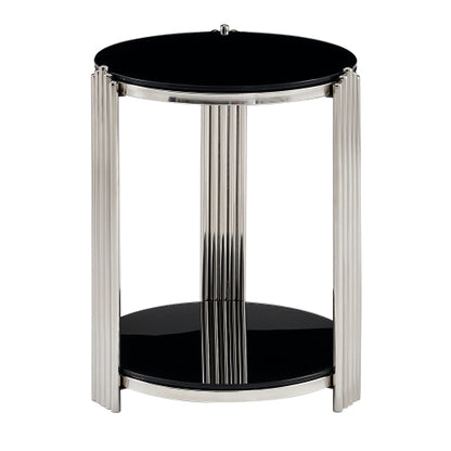 16.9inch  Double-Layer Glass Side Table, Silver Frame
