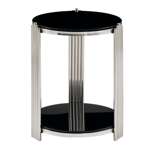16.9inch  Double-Layer Glass Side Table, Silver Frame