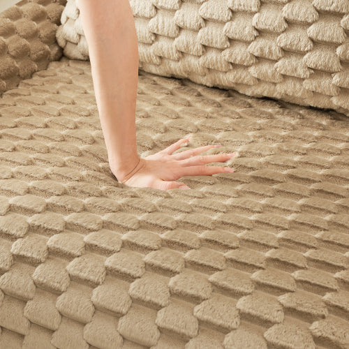 Light Camel Flannelette Modular Ottoman Footrest, Match Ergonomic Curved Modular Sectional Sofa