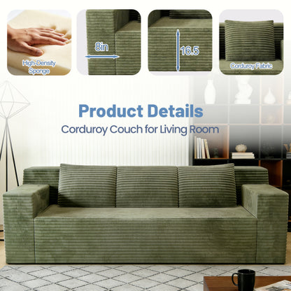 71 inch  Corduroy L-Shaped Deep-Seat 3-Seater Sofa, No Assembly Required