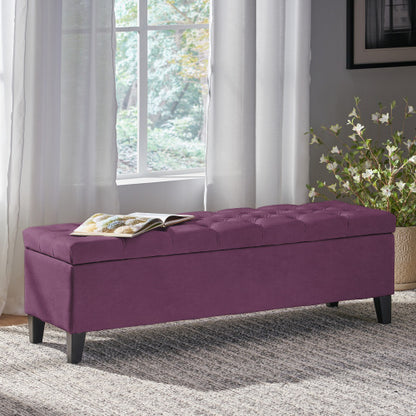 51 Inch Tufted Storage Ottoman Bench, Contemporary Diamond Stitch Upholstered Footstool with Soft Close Pressure Hinges