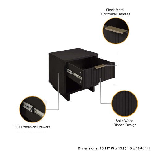 Black Solid Wood Glam Nightstand