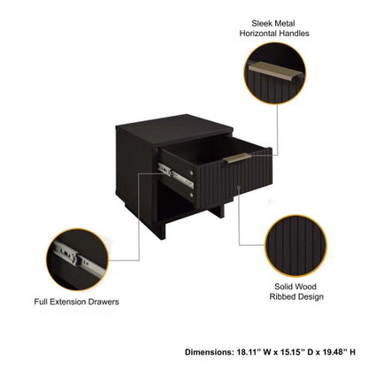 Black Solid Wood Glam Nightstand