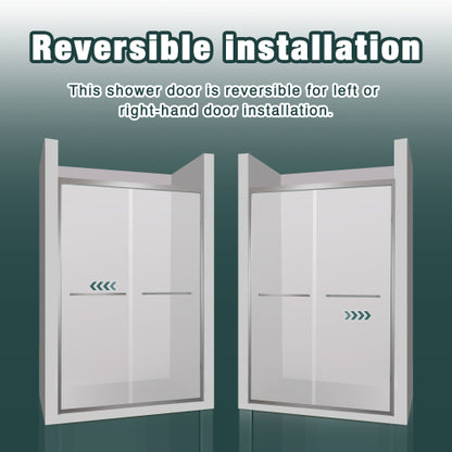 56-60"x74" Aluminum Frame Double Sliding Shower Door,Bypass Bathroom Sliding Door with Premium 1/4" (6mm) Clear Tempered Glass, Chrome Hardware Sliding Glass Shower Enclosure,Chrome Finished