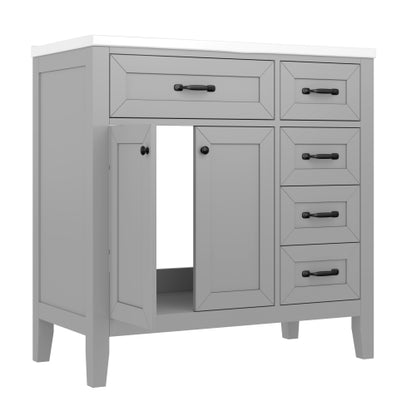 36" Bathroom Vanity with Sink Combo, Gray Bathroom Cabinet with Drawers, Solid Frame and MDF Board (Old Sku:JL000007AAE)
