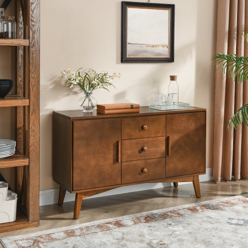 47.3 Inch Walnut Mid-Century Modern Sideboard 2-Door 3-Drawer Multi-Functional Home Storage Buffet Cabinet