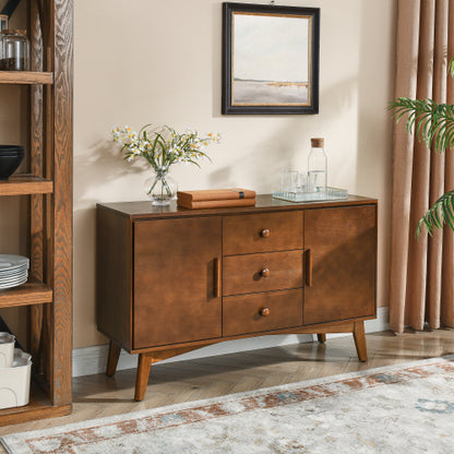 47.3 Inch Walnut Mid-Century Modern Sideboard 2-Door 3-Drawer Multi-Functional Home Storage Buffet Cabinet