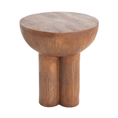Iris Outdoor Patio Three-Legged Wood-Grain Round MGO Side Table, Brown