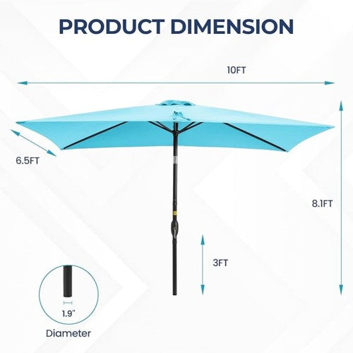 6.5 x 10 ft Turquoise Rectangular Patio Umbrella with Crank, Tilt, Polyester UV-Resistant Canopy for Pool, Backyard & Patio (Without base)