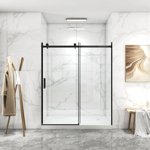 56"-60"W x 70"H Frameless Shower Door, Sliding Shower Door, with Premium 5/16"(8mm) Thick Tempered Glass Shower Enclosure,Double Side Easy Clean Coat,Matte Black Finished With Buffer