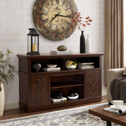 60 Inch Espresso Mid-Century Farmhouse TV Stand 3 Cable Holes Media Console Fits 65 Inch TV