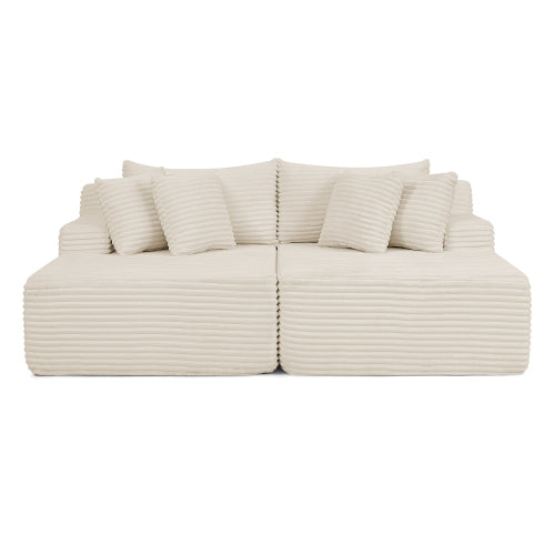 Beige Velvet Compressed TwoSeater Lazy Lounge Sofa,No Assembly