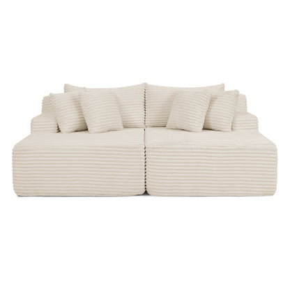 Beige Velvet Compressed TwoSeater Lazy Lounge Sofa,No Assembly