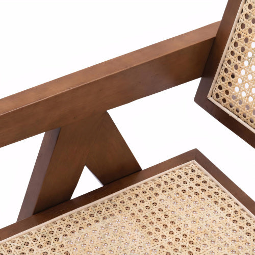 Modern Mid Century Rattan Accent Dining Chair with Armrests, Brown Finish for Living Room & Dining Room
