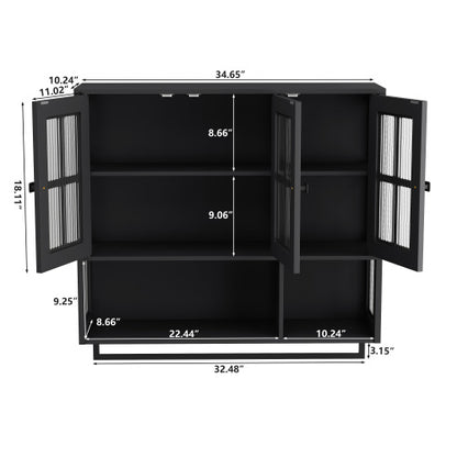 Bathroom Wall Cabinet, 3-Door Wooden Wall Cabinet with Open and Hidden Storage Space, Medicine Cabinet with Glass Door and Towel Bar for Entryway Living Room Bathroom Dining Room,Black