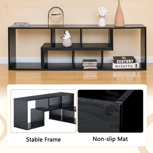 Expandable Modular Black Wood Grain MDF TV Stand Free Combination Open Storage Entertainment Center
