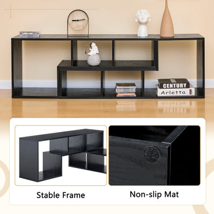 Expandable Modular Black Wood Grain MDF TV Stand Free Combination Open Storage Entertainment Center