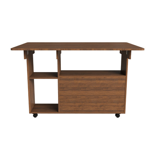 47-Inch Folding Dining Table with Storage Shelves and Wheels