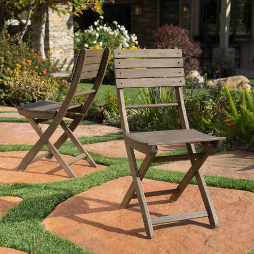 Outdoor Acacia Wood Folding Dining Chair (Set of 2),Grey
