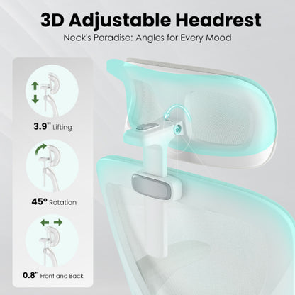Ergonomic Office Chair, Home Office Desk Chair with Headrest, High Back Computer Chair with Armrests and Adjustable Lumbar Support for Home Office Study Room, White