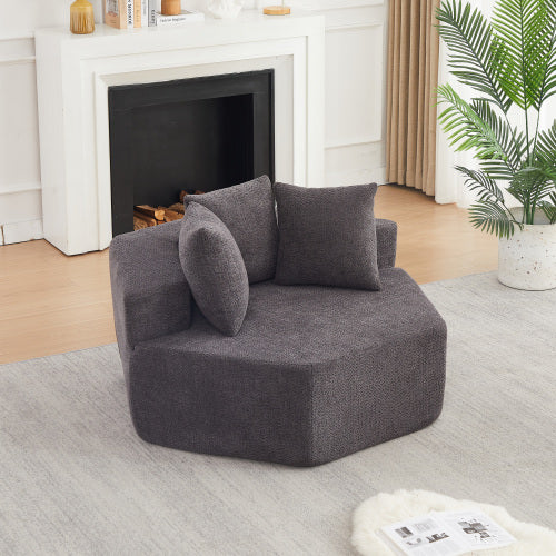 54-Inch Hexagonal Modular Chenille Lounge Chair, Spring-Coil Filling, 3 Pillows, Non-Slip Bottom for Game-Room Living-Room