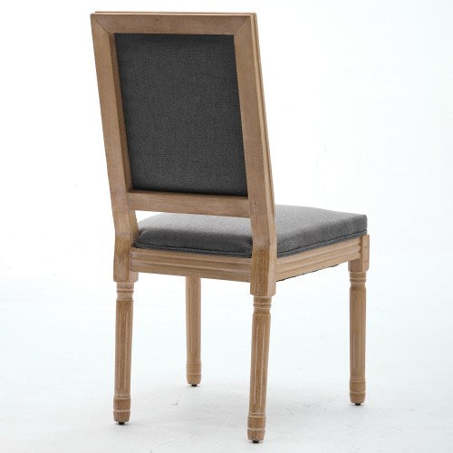 Set of 2 Gray French Louis Square Back Carved Solid Wood Dining Chairs, Antique Painted Frame 300 LBS Load