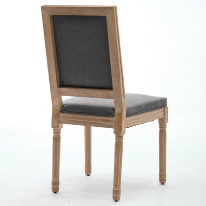 Set of 2 Gray French Louis Square Back Carved Solid Wood Dining Chairs, Antique Painted Frame 300 LBS Load