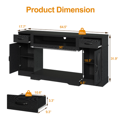 Black Farmhouse 65 inch TV Stand with Adjustable Shelves and Storage