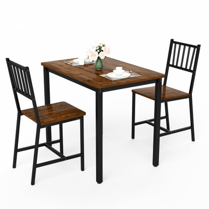 3-Piece Walnut Industrial Dining Set, Table & 2 Chairs