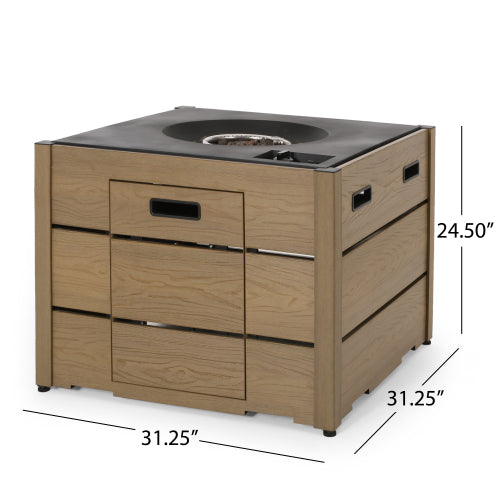 Outdoor 31" WPC Base Square Propane Fire Pit - 40,000 BTU, Brown