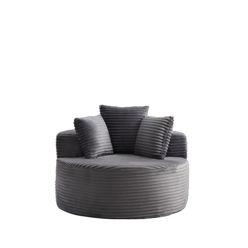 43 inch  Round Corduroy Single Lounge Chair, Minimalist Style with 3 Pillows