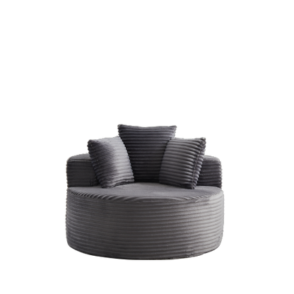 43 inch  Round Corduroy Single Lounge Chair, Minimalist Style with 3 Pillows