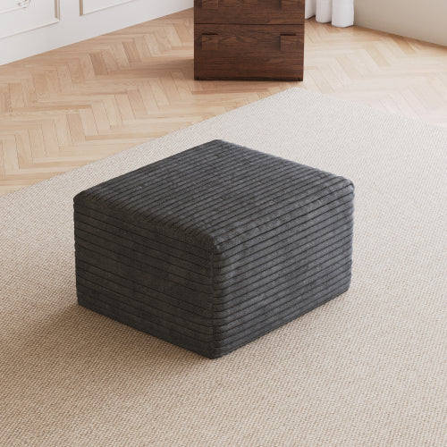 Dark Grey Plush Corduroy Sofa Ottoman, No-Assembly Modular Cloud Couch with Chaise for Living Room & Bedroom