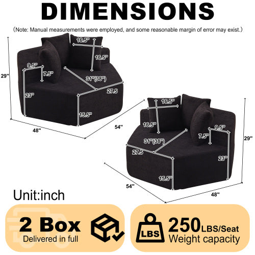 54 inch  Hexagonal Modular Chenille Lounge Chair 2-Pack, Compressed Shipping