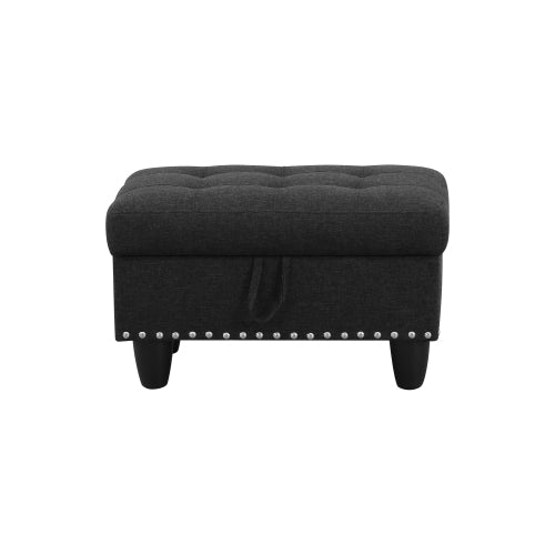 Rectangular Faux Leather Storage Ottoman Bench, Tufted Nailhead Trim Footrest with Hidden Storage Space