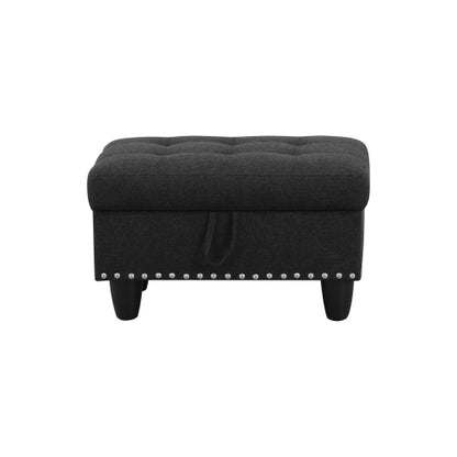 Rectangular Faux Leather Storage Ottoman Bench, Tufted Nailhead Trim Footrest with Hidden Storage Space
