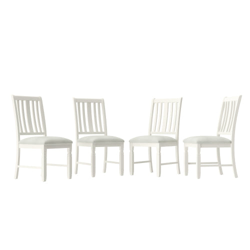 Set of 4 Farmhouse Dining Chairs, Rubberwood Frame, High Vertical Slat Back, Linen Beige Cushion, 220lbs Capacity