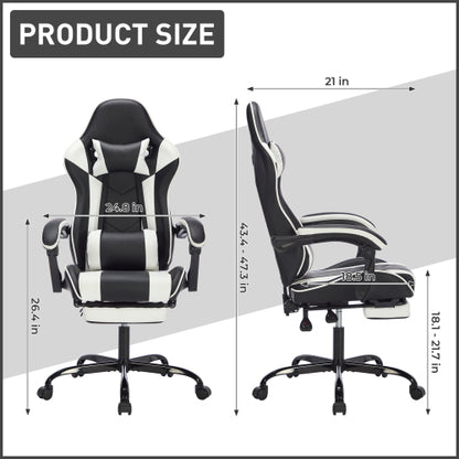 Gaming Chair with Footrest, Ergonomic Computer Chair with Headrest and Lumbar Support, Breathable Material Height Adjustable Video Game Chairs for Adults, Black White