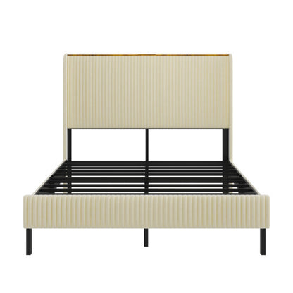King Size Platform Bed , Metal Bed Frame with Charging Station, No Box Spring Needed, (Beige), Noise Free,Easy Assemble.