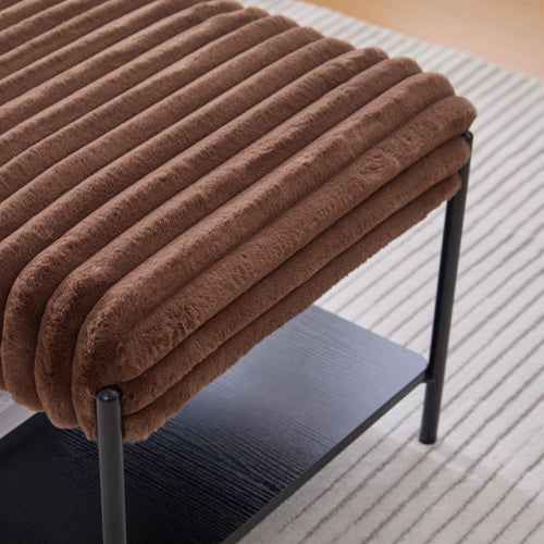 30.7 inch Faux Fur Ottoman Coffee Table with Storage Shelf