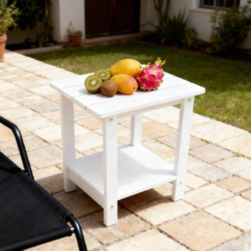 A wooden-textured imitation wood side table, simple yet with a rich texture. It comes with a small tabletop and is suitable for outdoor picnics. white