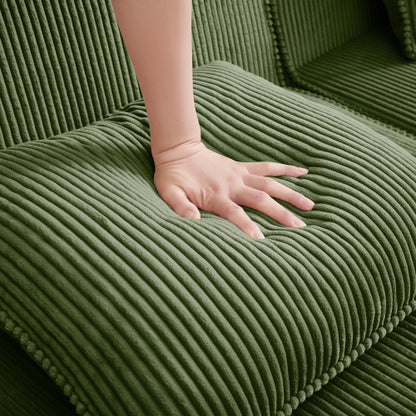 Corduroy Ottoman Green Modular Accent Ottoman with Plush Fabric and Comfortable Seating
